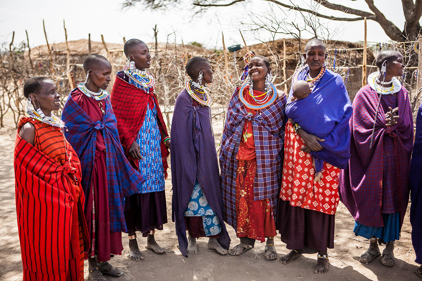 Maasai women gathered in a village in Kenya, Africa
