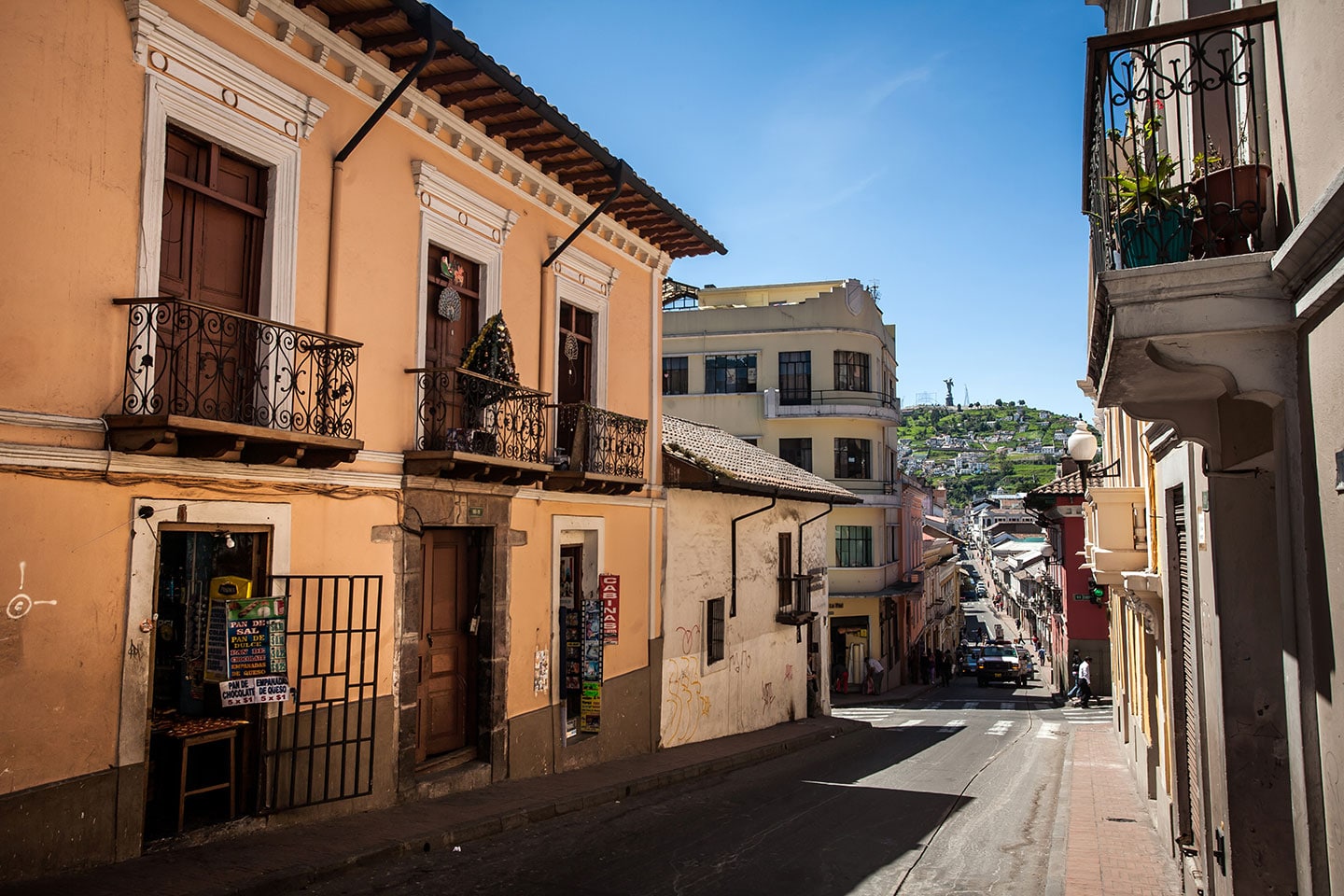 Historical city center of Quito with el Panecillo in the back