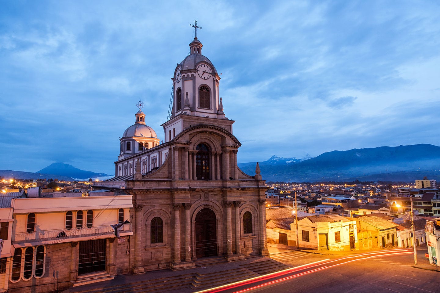 Riobamba cathedral at sunset, Ecuador