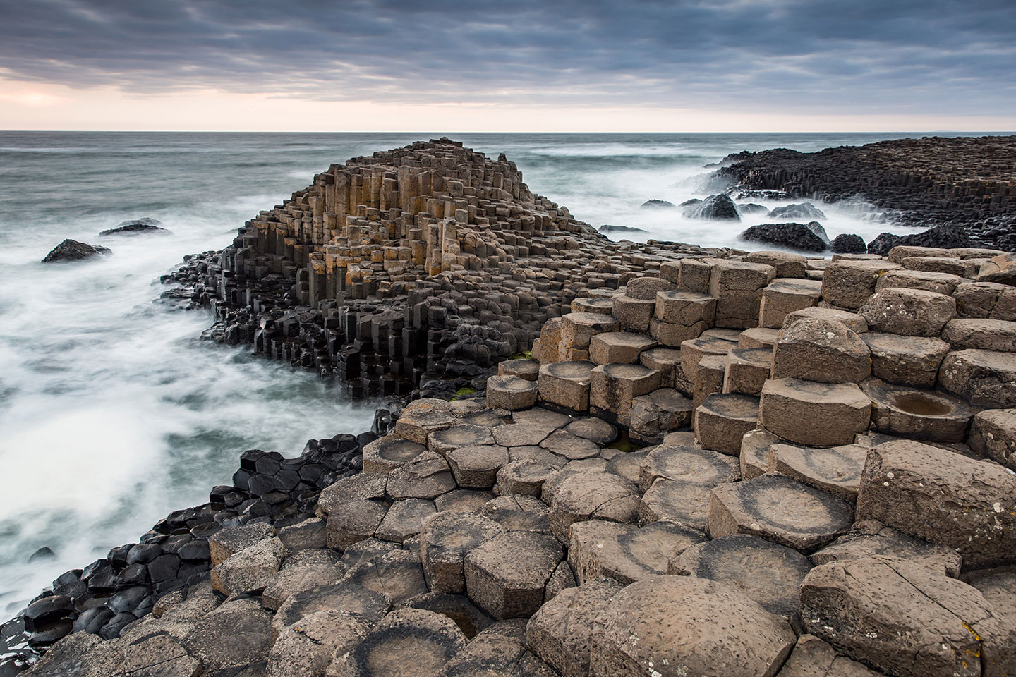 Stormy afternoon over the hexagon rocks of Giant's Causeway, Northern Ireland