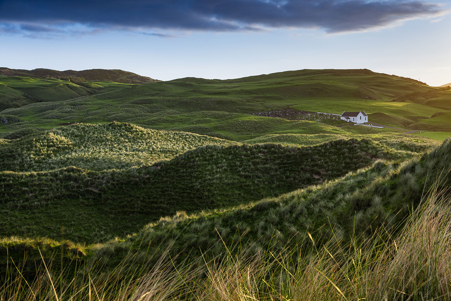 The white chapel of St. Mary's Lagg in the sand dunes near Lagg, Ireland
