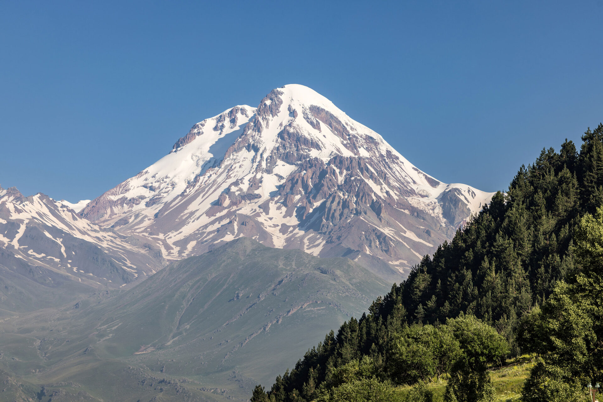 Mount Kazbek from the Sno valley in Georgia