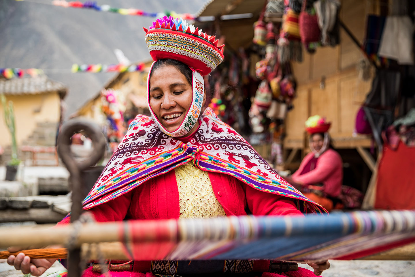 Cusco, Peru Women weaving in the streets of Ollantaytambo