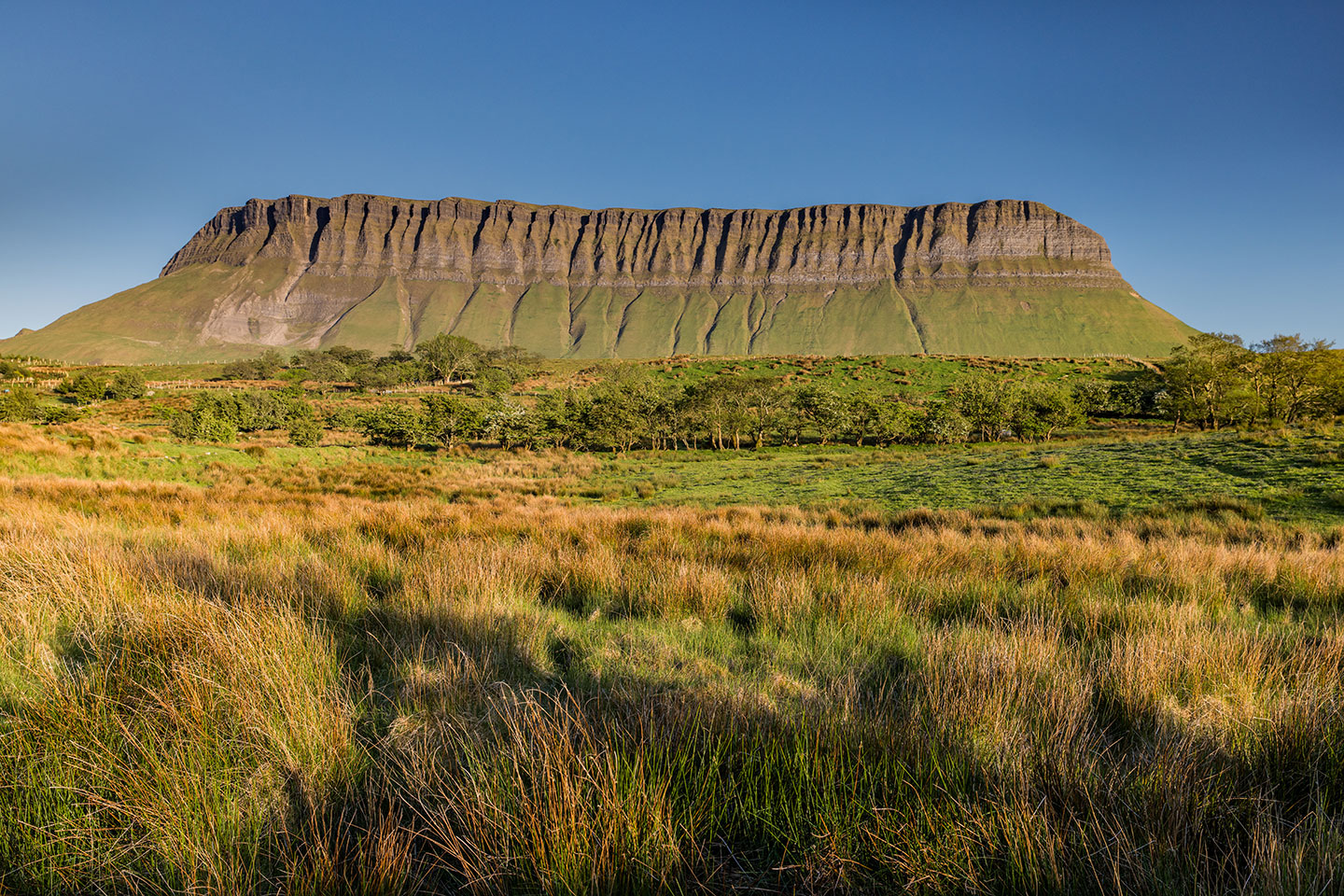 Sunset over the Mount Benbulben table mountain in Sligo county, Ireland
