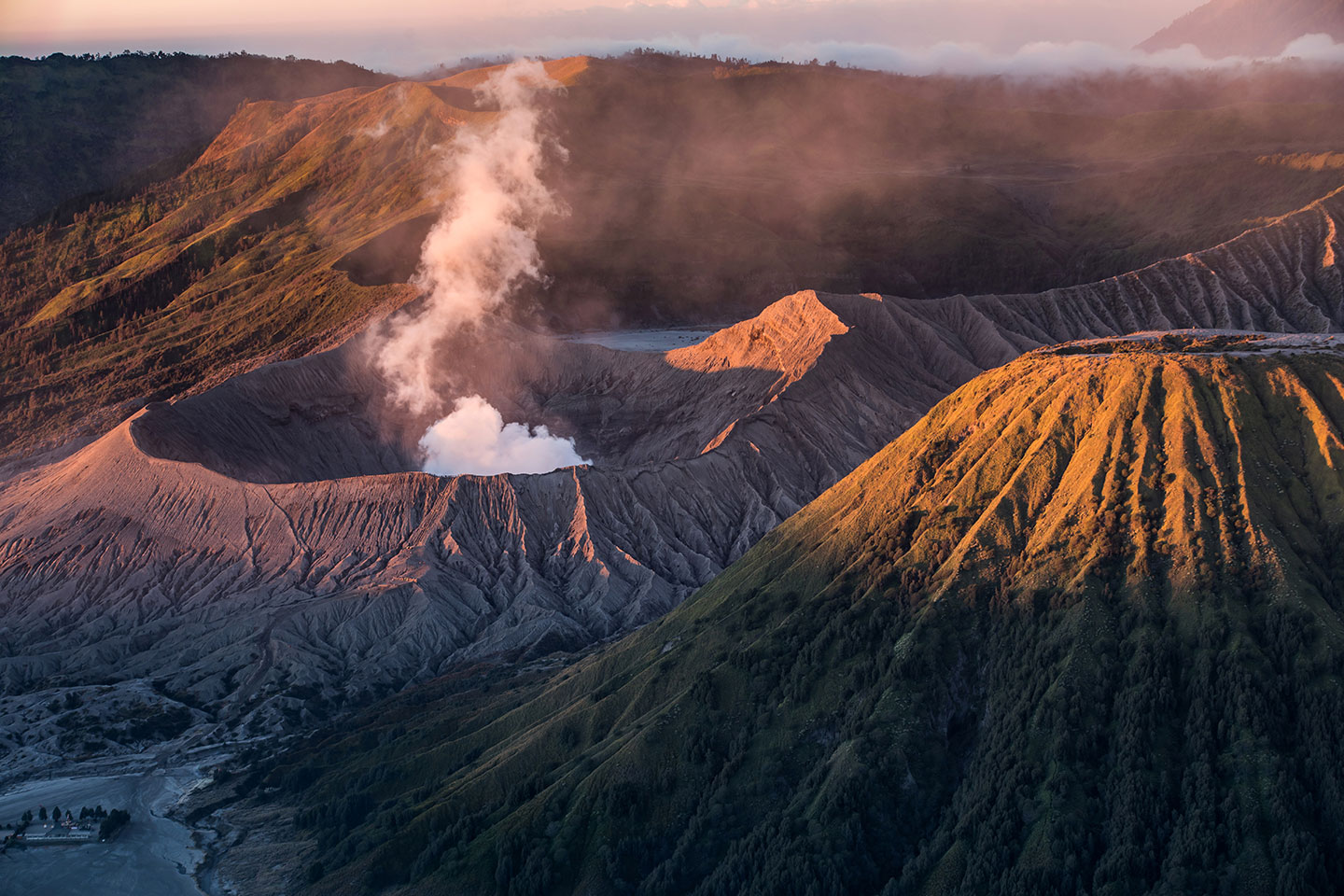 Smoke coming out of a volcano at Bromo, Indonesia