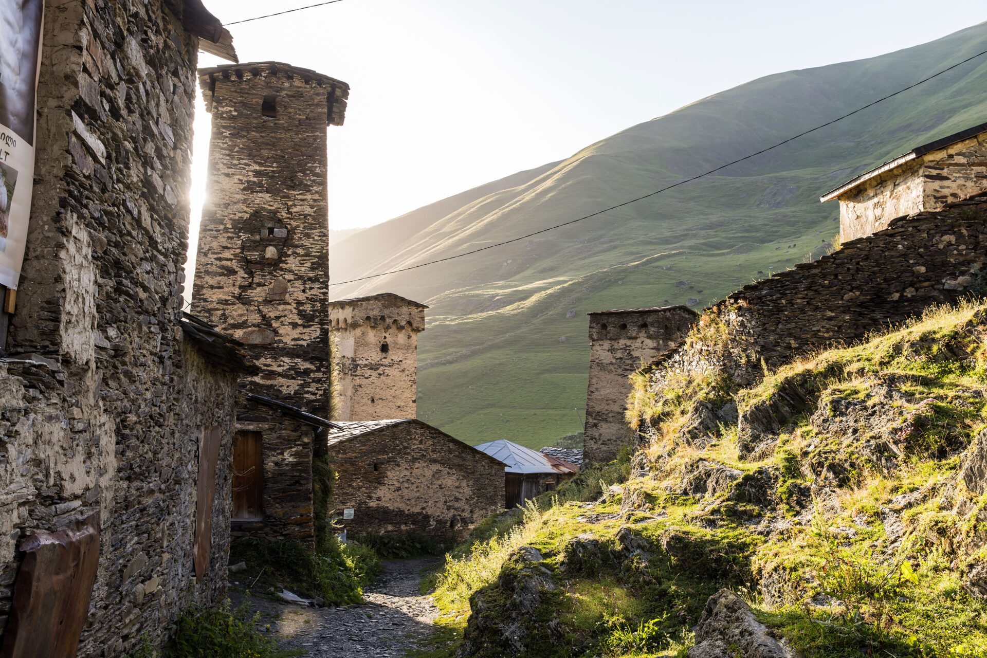 Sunset in a small village in the community of Usghguli, Georgia