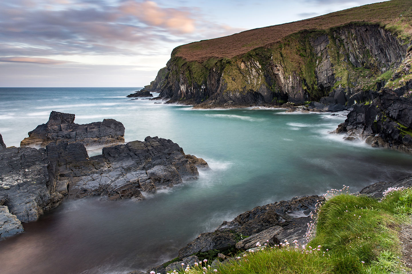 Nohoval cove at sunset in the east of Ireland