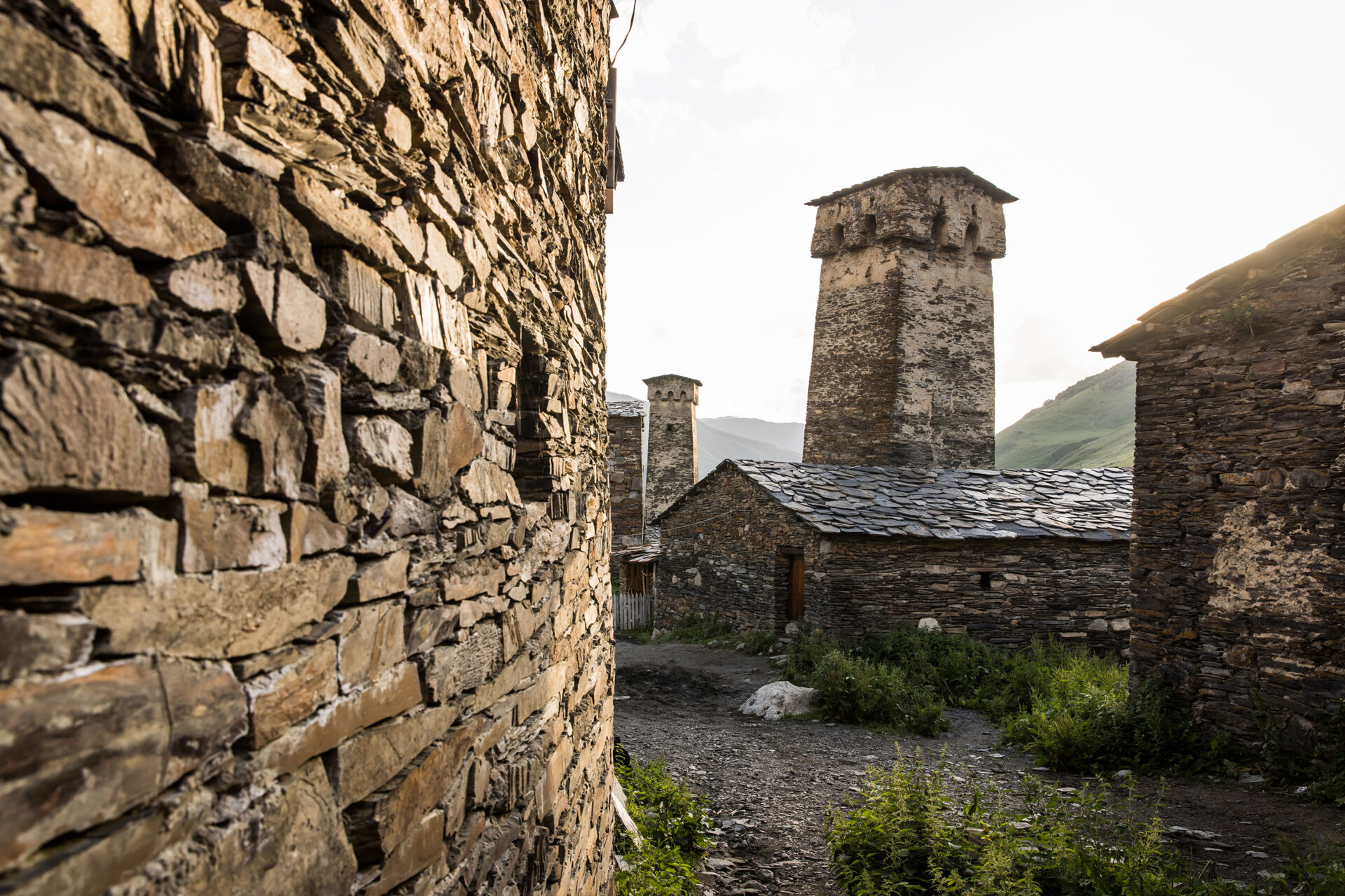 Sunset in the medieval village of Usghguli, Georgia