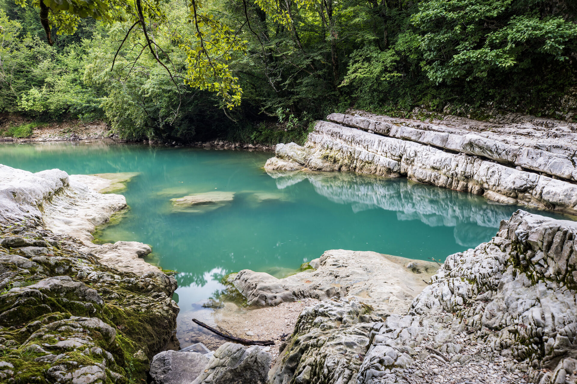 Azure waters of the canyon river near Martvili, Georgia
