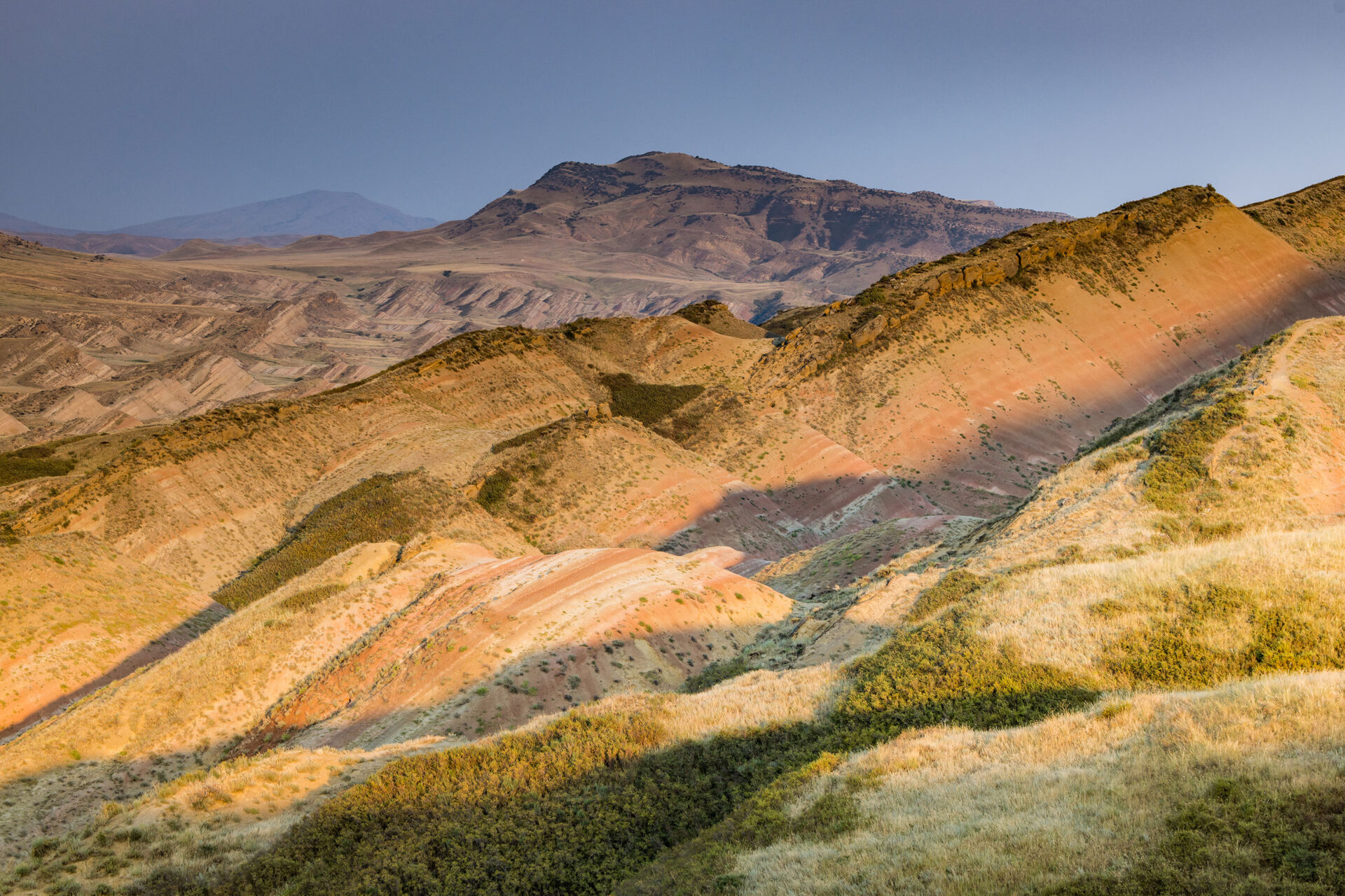Rainbow colored mountains in the south of Georgia