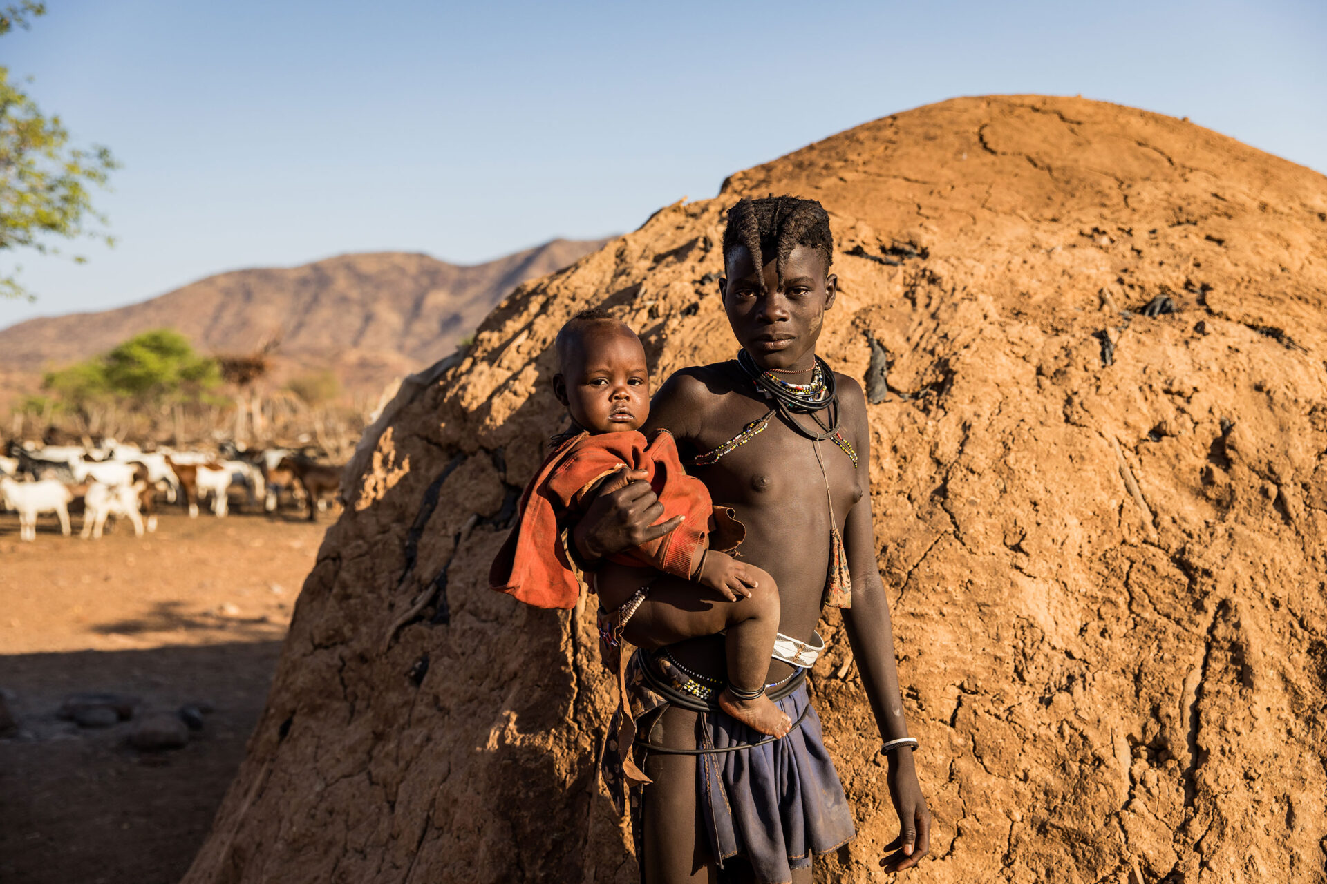 Himba children in a village in the north of Namibia