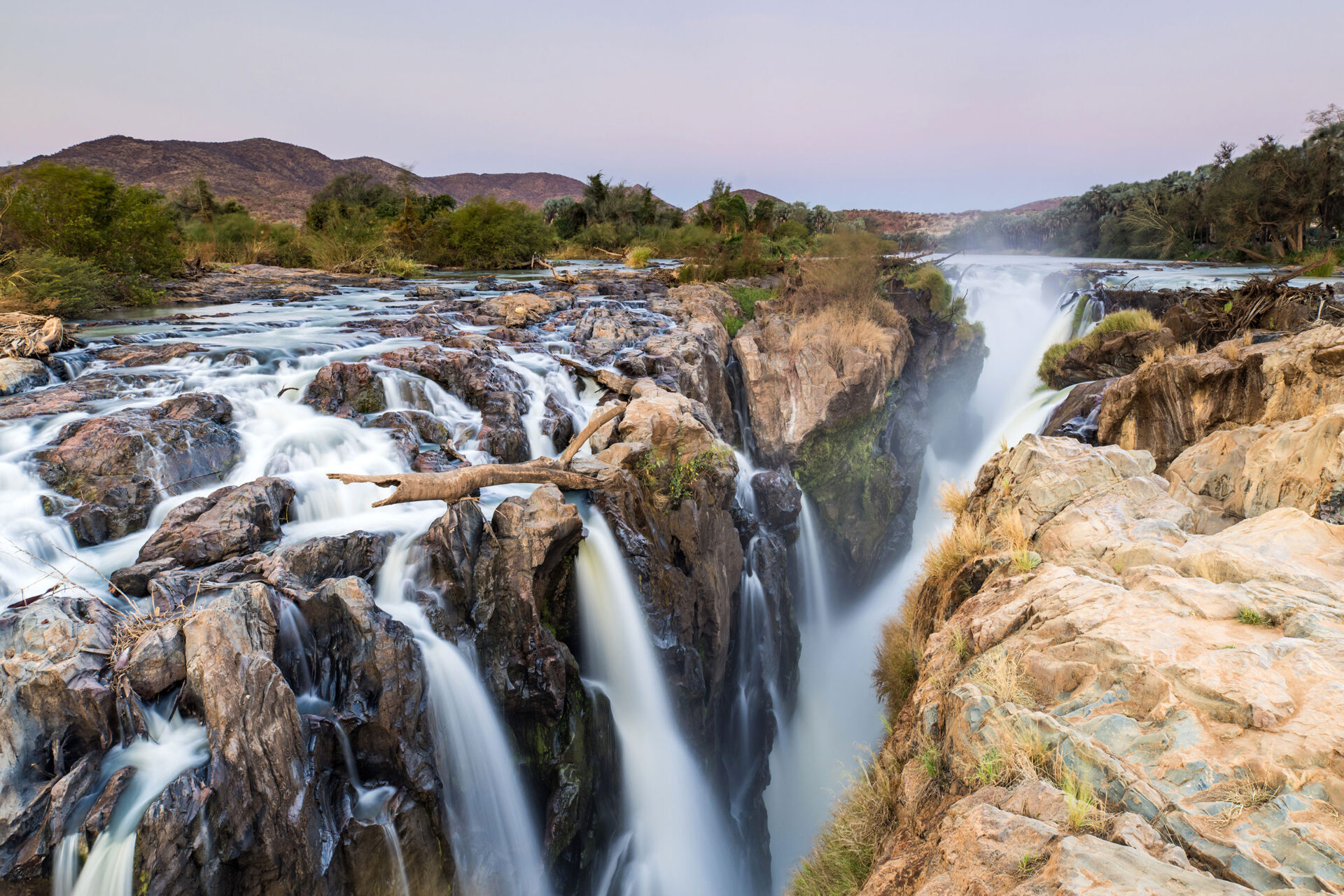 Sunset at Epupa Falls, Namibia during a travel photography trip