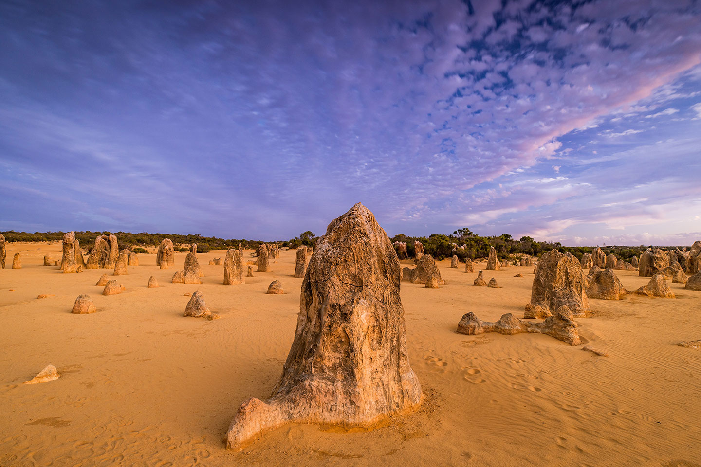 Dramatic sunset over the Pinnacles Desert in Cervantes, Western Australia