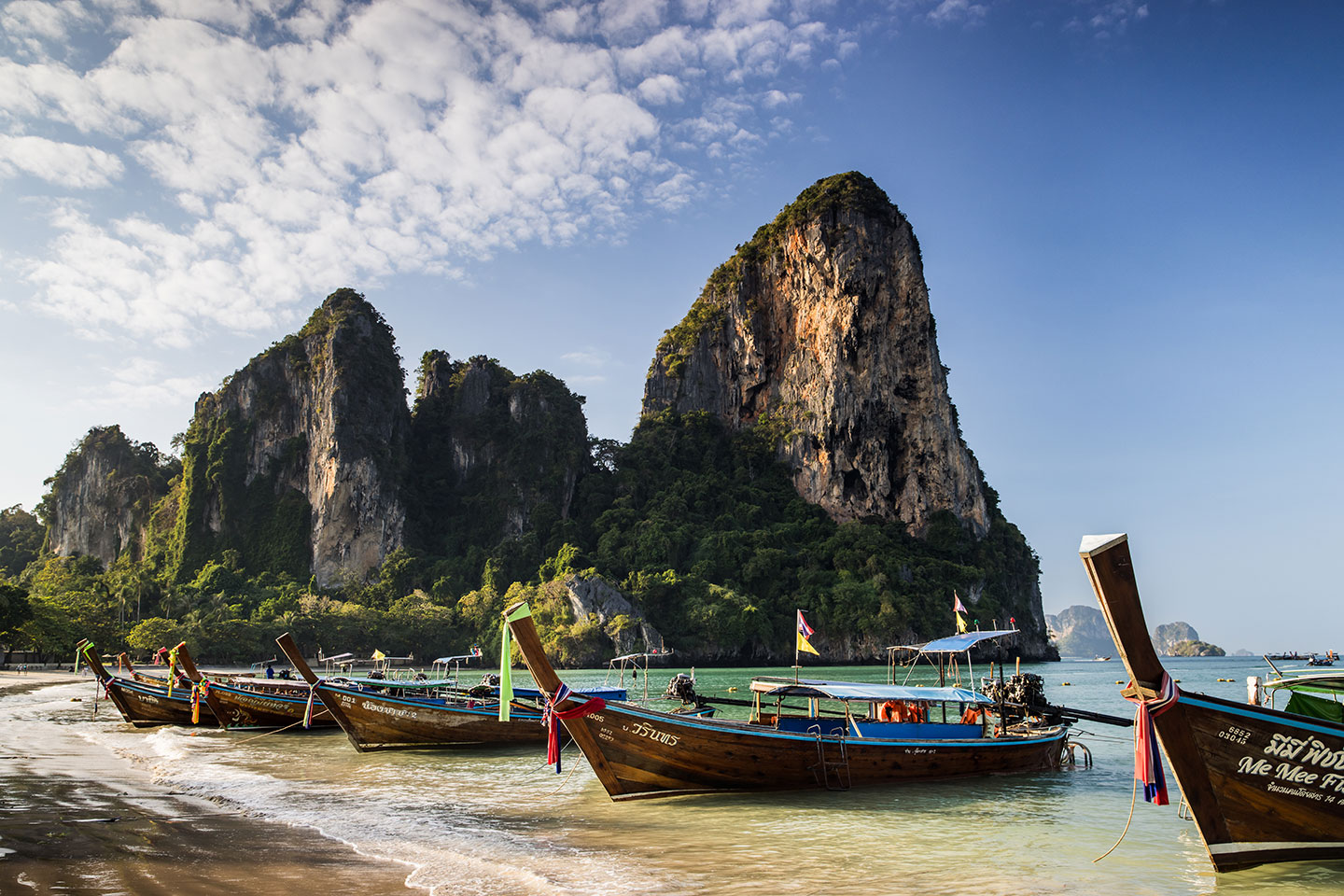 Railay Railay beach with wooden long tail boats