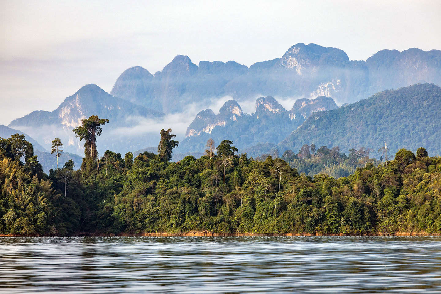 Cheow Lan Lake Cloudy morning at Khao Sok National Park from Cheow Lan Lake