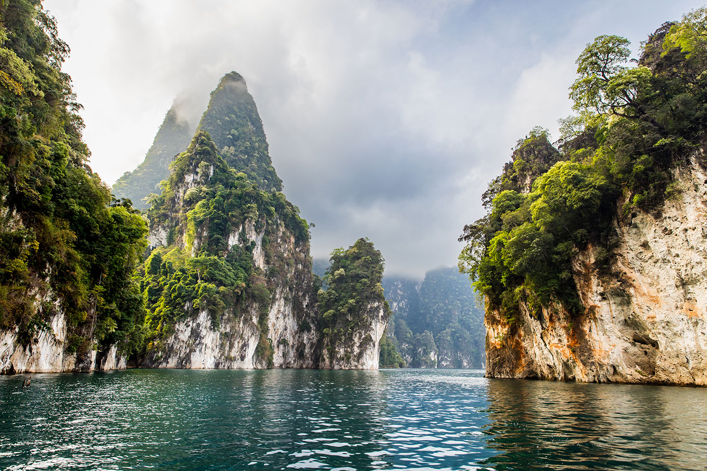 Cheow Lan Lake Foggy morning at Khao Sok National Park