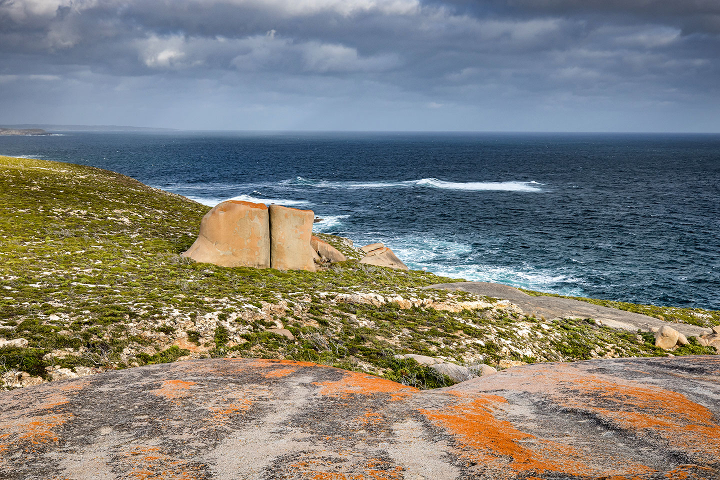 Rocks with orange lichen at Flinders Chase National Park, Kangaroo Island