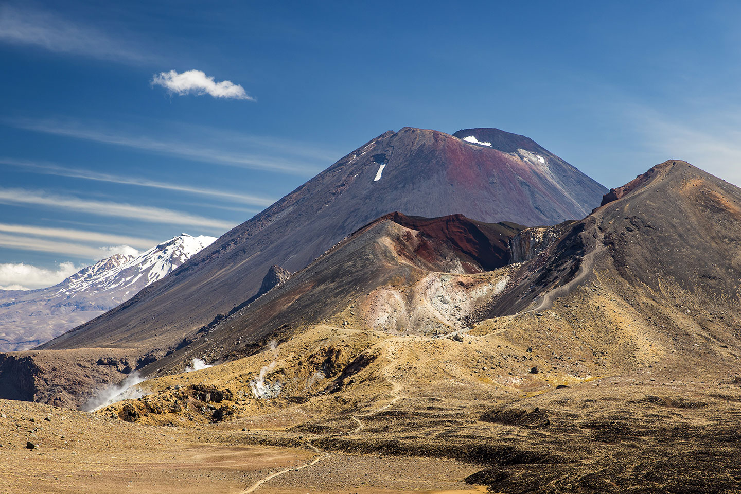 Tongariro Alpine Crossing Red crater and the Ruapehu volcano seen from the Tongariro Alpine Crossing