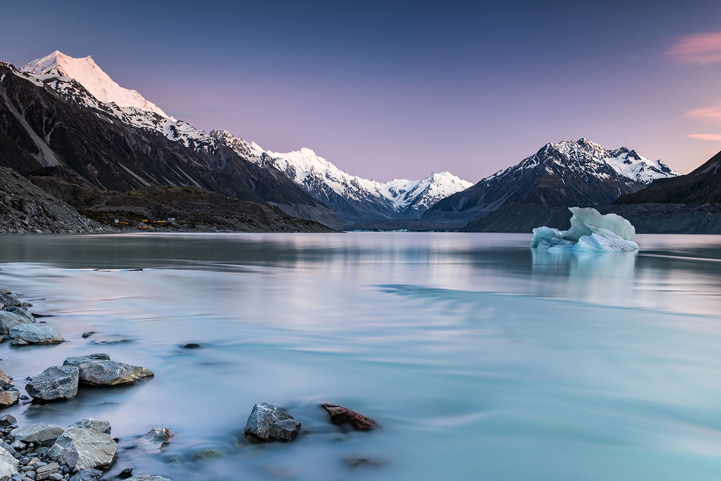 Tasman Lake Dawn view of icebergs on Tasman Lake